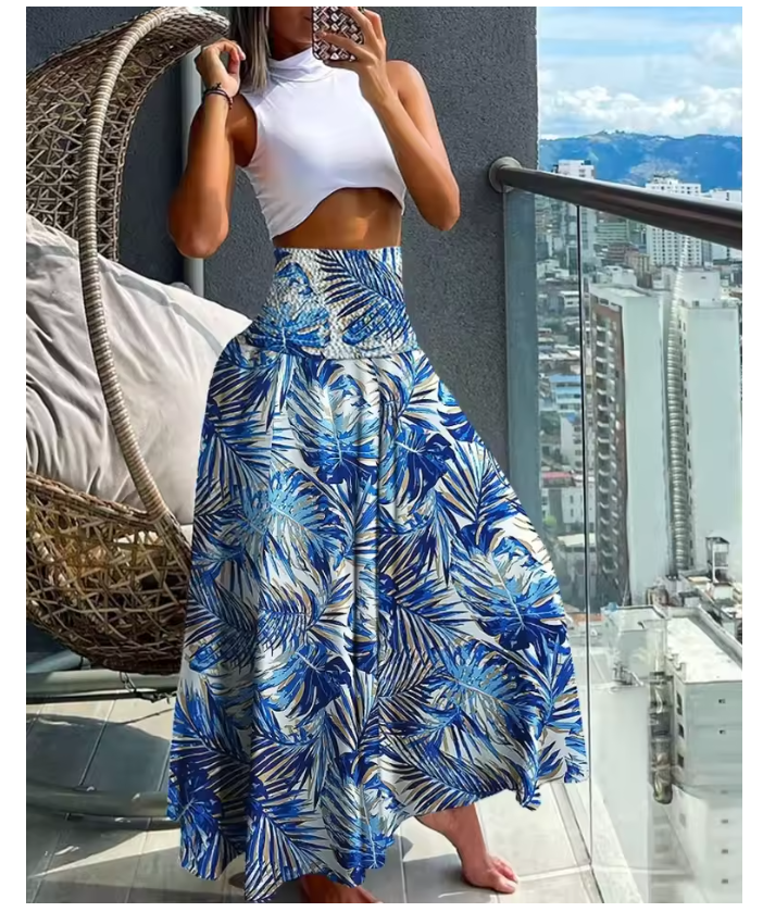 Summer High Waist Wrap Flower Long Skirt