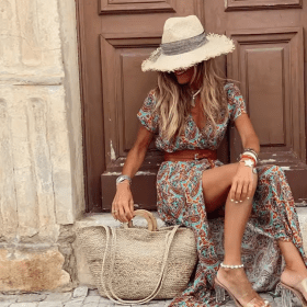 2025 Summer Bohemian Women's Long Dress V Neck