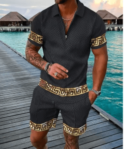 Men's 2 Piece Sets Fashion Polo Shirt+Shorts Outfit
