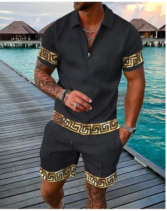 Men's 2 Piece Sets Fashion Polo Shirt+Shorts Outfit